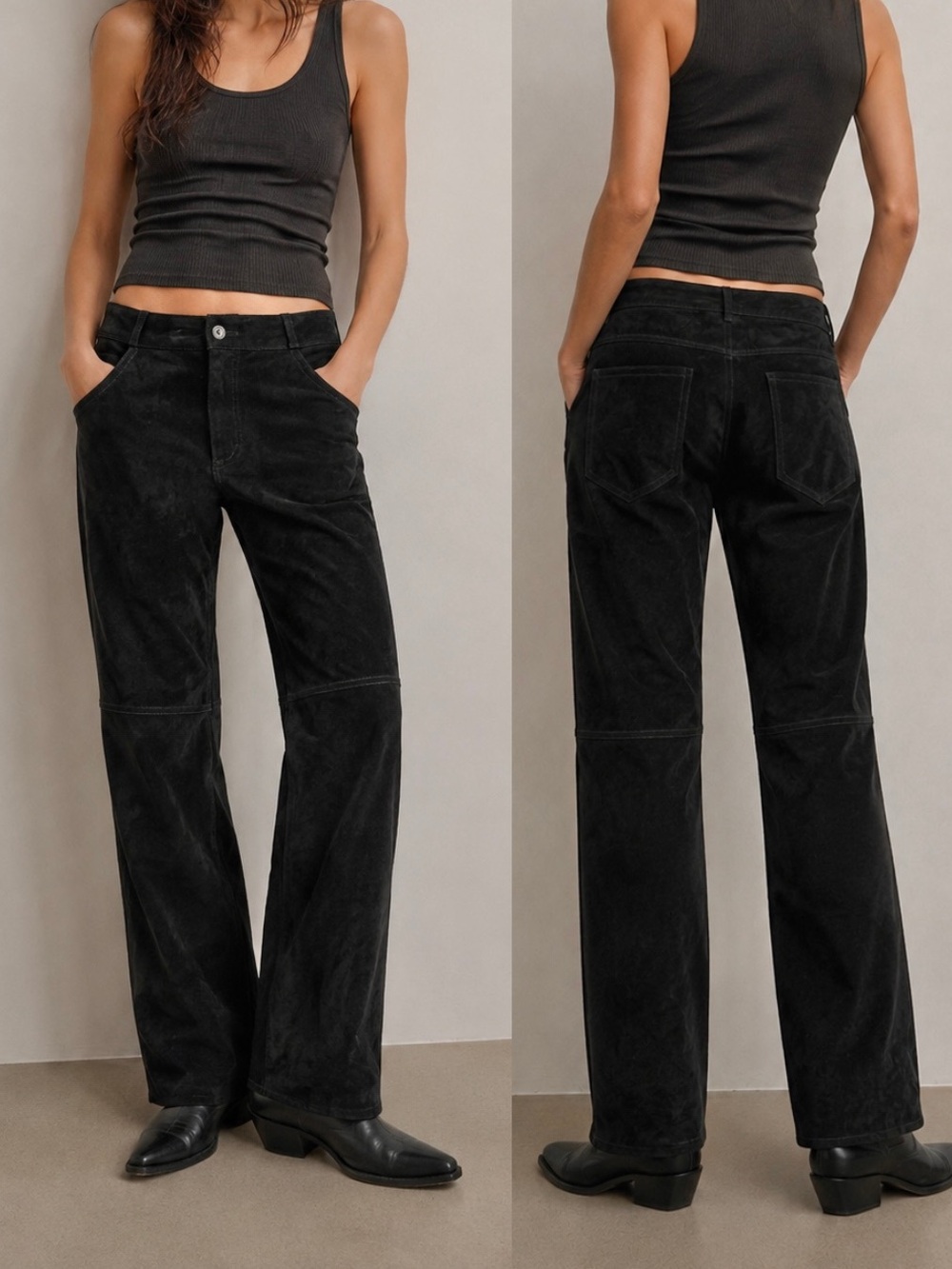 Vintage Bermans Black Suede Leather Pants 6 Straight Leg 90s Grunge Minimalist